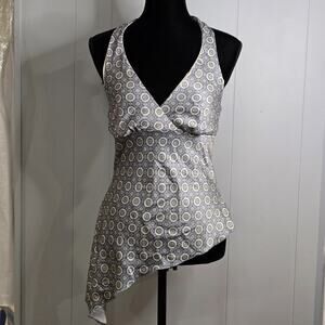 Speechless Womens Med Halter Top Y2K Festival Handkerchief Hem V-Neck‎ Medallion